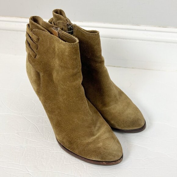 Frye Cece Tassel Wedge Bootie Suede Boots Size 8.5 Army Green Brown Women's - Picture 2 of 6